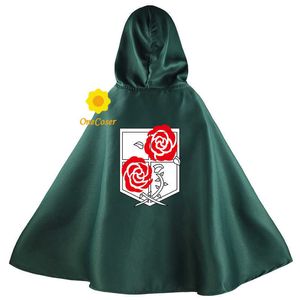 Ataque de Anime em Titan Rose Green Cloak Garrison Cosplay Estacionado Corpo de Corpo Hannes Regimento Shingeki No Kyojin Capuz Cape Y0913