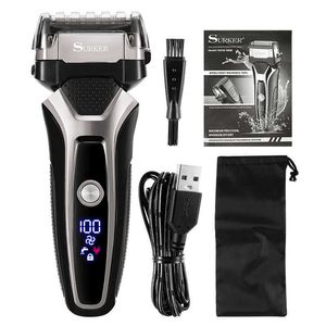 USB Aufladbare Elektrische Rasierer Edelstahl Rasieren Maschine Männer 3D Triple Schwimmende Klinge Rasierer rasierer Barber Trimmer P0817