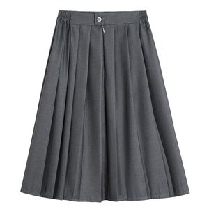 Kjolar kvinnor hög midja midi kjol 2021 vintage stil elastiska damer en linje grå mode skola avslappnad pläterad