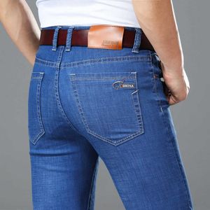 Frühling / Sommer Leichte Gerade Jeans Classic Marke Gestickte Business Casual Herren Große Größe Dünne Jeans 210531