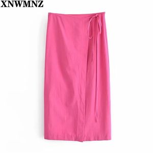 Woman Skirts Summer Rose Red Wrap Long Women High Waist Midi Fashion button Tied Streetwear Slit 210520