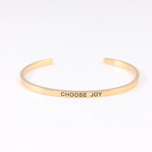 Välj Joy Rostfritt stål Bangle Graved Positive Inspirational Citat Cuff Mantra Armband för kvinnor