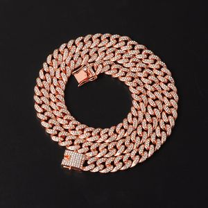 Hip Hop 13mm Rose Gold Cuban Link Chain Pendants For Men Iced Out Bling Rhinestone Chaine Homme Fashion Jewelry