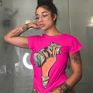 Bayan Yaz Tişörtleri Dolar Baskılı Moda Trendi Sokak Kısa Kollu Tees Tasarımcı Kadın Düz Renk T Shirt Casual Giyim Tops