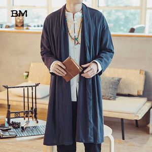 Herren Lange Länge Windjacke Jacke Mantel Sommer Dünne Kimono Mantel Vintage Männliche Jacken Kleidung Plus Größe Kleidung 211011