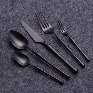Black Cutlery Set Stainless Steel Tableware 5 Pcs Dishwasher Safe Dinnerware Fork Knife Spoon for Wedding Flatware Drop 210928