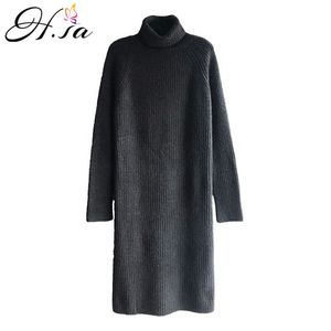 H.SA Women Sweater Dress Turtleneck Winter Long Knitwear Sweaters and Jumpers Loose Overszied Korean Thick Pull 210417