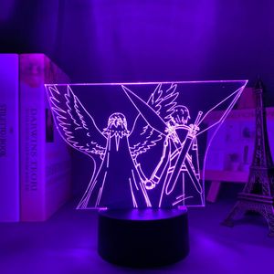 Nattljus Acrylic 3D LED Light Anime Sword Art Online Figure för sovrum Inredning Nattskylt Födelsedag Presentbord Bordslampa Manga Sao