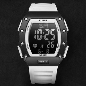 男性のデジタル時計の贅沢なLED電子腕時計のためのメンズ防水ミリタリースポーツ時計男性ホワイトシリコーンストラップ腕時計G1022