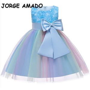 Verão Adolescente Meninas Vestidos Patchwork Bow Sashes Princesa Vestido para Partido Piano de Casamento Realize Crianças Roupas E0147 210610