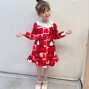 2021 Kız Tasarımcı Elbiseler Sevimli Sonbahar Kış Çocuk Karikatür Uzun Kollu Elbise Çocuk Bebek Yaka Güzel Prenses Giyim S1195