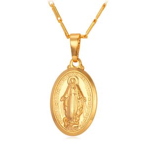 聖母マリアネックレスチェーン22 Kゴールドメッキ女性 男性キリスト教ジュエリークロス奇跡メダルペンダントネックレス