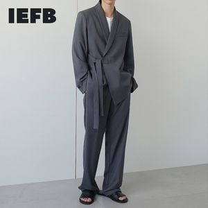 IEFB Cappotto da uomo di tendenza coreano Cappotto allentato Casual Cintura con fasciatura Blazer Primavera Estate Blazer Khaki Abbigliamento da uomo 9Y6003 210524