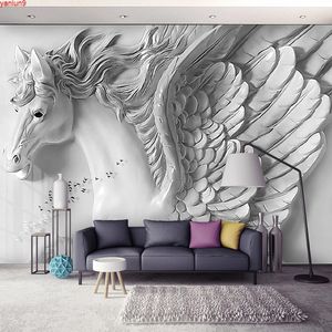 Benutzerdefinierte Wandbild Wallpapers für Wohnzimmerstudie Schlafzimmer Hintergrund Wandmalerei 3D Abstrakte Pferd Wings Art Decor TapeteGood Quatity