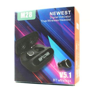 Новейшие M28 TWS Earbuds Bluetooth 5.1 Наушники 9D Стерео Беспроводная спортивная гарнитура со светодиодной дисплеем Зарядная коробка PK M10 M11 M18 M19