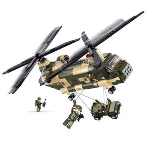 SLUBAN Military Air Force Transport Helicopter Aircraft Assembled Model Building Blocks Army Soldiers Figures Bricks Kids Toys H0917