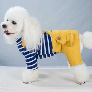Prinsessan hund Färgrik Stripe Soft Dräkt Valp Jumpsuit Spring Doggie Casual Pants Små Medium Pet Par Fyrkantig Coat 211007