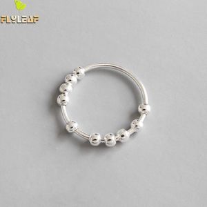 Flyleaf 100% 925 Sterling Silver Beaded Open Rings for Women New Trend Ins Simple Style Lady Fashion Jewelry