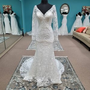 Mermaid Bridal Wedding Dress 202 French Lace vestidos de novia Plunging V-Neck Designer robe-de soirée-de mariage Open Back Order-to-Made Chapel Train Detachable Sleeve