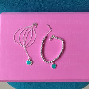Симпатичные сердечные ключицы цепи ожерелье из бисера браслет набор женщин 925 серебряные ювелирные наборы с маркой высокого качества