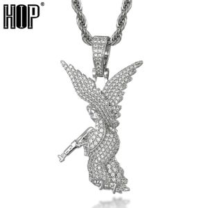 Ängel vingar hänge iced cubic zirconia guld sliver färg kopparmaterial halsband för män kvinnor hip hop smycken