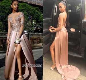 Ny applicerad A-Line Prom Dress Vintage Backless Lace Long Sleeve Formal Party Ball Gown Custom Made BC1767