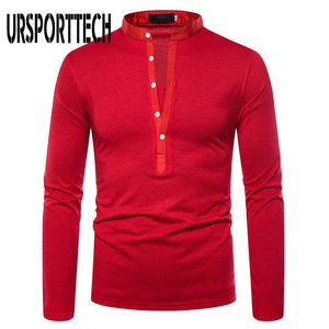 URSPORTTECH Solid Color T Shirt Men Long Sleeve Casual T-shirt Tops Clothing Spring Autumn Streetwear Fashion Men T-shirts 210528