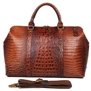 Sacos de couro genuínos As mulheres bolsas Ladi Crocodile Grão padrão Duffle sacos Unisex Leather Travel Bag para homens 6003B