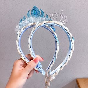 Ice/Snow Wig Braids Children's Crown Princess Headbands Queen Snowflake Hairs Clip For Lovely Girls Kids Hair Accessories 0391