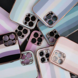 Luksusowe Kolorowe 6D Elektropated Poskanstwo Silikonowe Ramki Telefon Przypadki do iPhone 12 Mini 11 Pro Max XR XS X Camera Len Ochronna Gradient Rainbow Hartred Glass Cover
