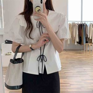 Летние ретро винтажные блузки сплошные шикарные слойные рукава сладкие леденцы женские рубашки вершины 210525