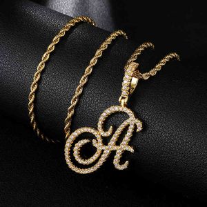 Designer Necklace Luxury Jewelry Hip Hop A-Z Cursive Letters CZ Custom Name & Pendant Bling Cubic Zirconia For Men
