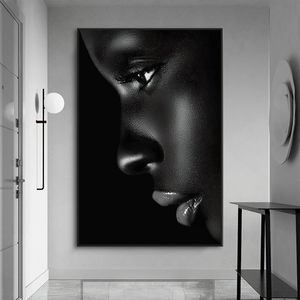 Черный профиль Женщина для губ Холст Картина HD Распечатать Рисунок Плакаты и печатает Современное Стеновое искусство Изображение для гостиной Спальня Декор
