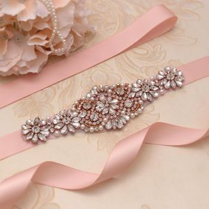 Bröllop sashes MissRdress Belt Rhinestones Rose Gold Bridal Dress Sash Pearl Decoration Crystal JK929