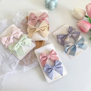 2Pcs/Set Hair Clip Set Girl Cute Bow Dot Plaid Trimming Headwear Cartoon Hair Clips Hairpin Headdress Hair Accessories