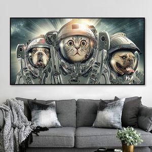 Animal Astronauts In Space Canvas Painting Cat and Dog Decorative Pictures Creative Wall Posters and Prints Home Decor Cuadros