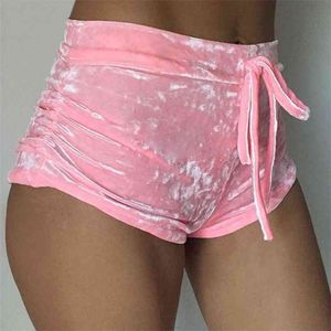 S-XL Women Velvet Draw String Shorts Plus Size Casual High Taille Winter Sexy Skinny Booty Feminino 210607