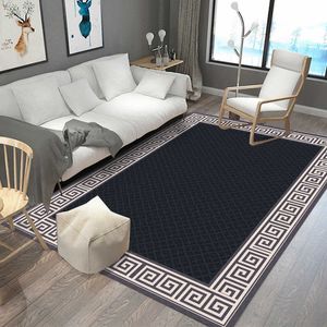 High Quality Traditional Classical Chinese Carpet Non-slip Black Grid Rug For Living Room Bedroom Mat Fashion 210626