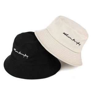 Street Style Fashion Brodery Cap Män Kvinnor Ladies Summer Sun Hat Brev Skriv ut Skopor Hattar Fiskare Hat Y220301
