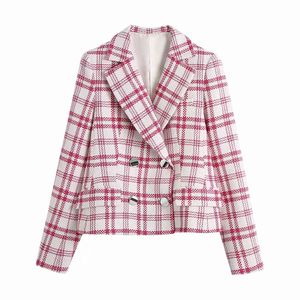 BBWM ZAの女性のファッションダブルブレストカジュアルな赤と白のTweed Blazerコート女性のビジネスワークオフィスの女性プラスサイズ210520