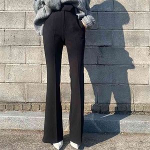 Streetwear Y2K Black Flare Byxor Kvinnor Mode Trend High Waisted Long Trousers Harajuku Vintage Sweatpants Capris 210510