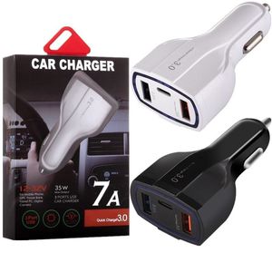 Caricabatterie per auto USB C veloce veloce 3 porte USB Caricabatterie PD tipo C 35W 7A Adattatori di alimentazione automatica per iPad iPhone 11 12 13 14 15 Samsung S20 S22 S23 telefono Android