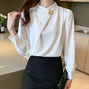 Kvinnors Blusar Skjortor Designer Vit Svart Pullover Chiffon Blusskjorta 2021 Sommar Kvinnor Koreansk Fashion Casual Office Lady Eleganta Toppar