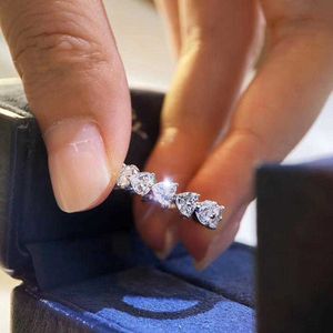 Wholesale heart cut diamond resale online - Eternity Heart cut mm Lab Diamond Promise Ring sterling Silver Engagement Wedding Band Rings For Women Bridal Jewelry Gift