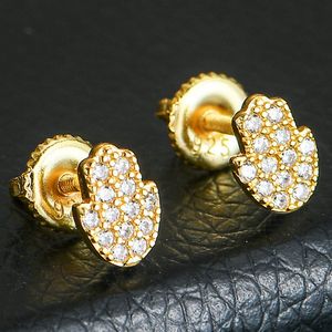 925 Sterling Srebrne kolczyki dla kobiet fatima ręka urok nowy moda bling cyrkon kamień 14k biały złoto kolorowy kolor małe ręczne kolczyki biodra biżuterii