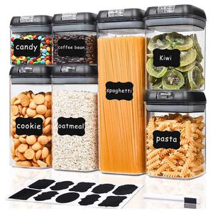 Black Sealed Food Storage Containers Bulk Jar Set for Cereal Plastic Organizer Kitchen Box Refrigerator Airtight Pantry Canister 210626