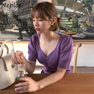 Square Collar Clavicle Exposed Sexy Blouse Women Pullover Short Sleeve Slim Fit Blusas Summer Solid Shirt 210422