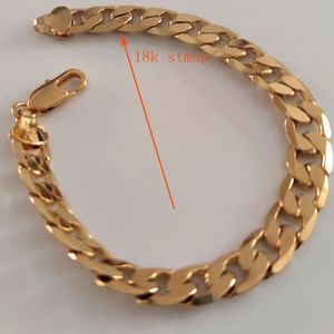 18-karatowe żółte złoto GF Heavy Miami Curb kubański łańcuszek Link Chain męska bransoletka solidna oryginalna masywna biżuteria - 21cm