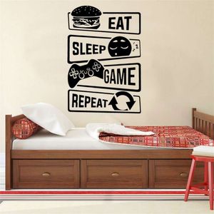 Jeść Sleep Game Powtórz Strefa Gry Strefa Naklejka Ścienna Winylowa Sztuka Wystrój Domu Dekoracje Dla Dzieci Sypialnia Playroom Naklejki ścienne Mural Tapeta A673 210929