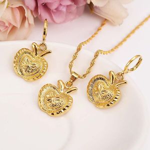 Christmas 18k Yellow Fine gold G big apple pendant Earrings Bridal Jewelry Set Rabbit ear Wedding gift